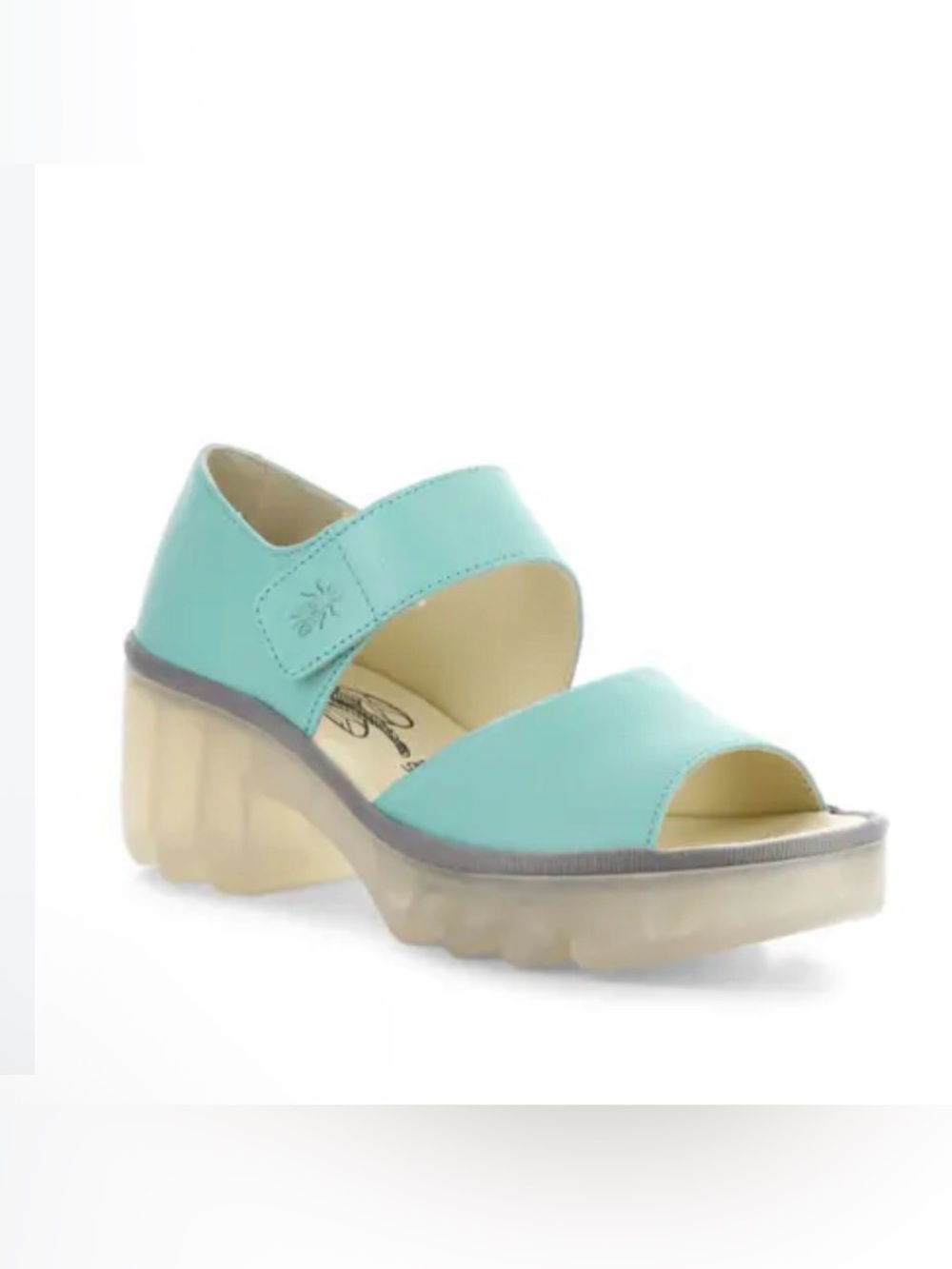 NWOB Fly London Mint Green Platform Sandal size 8